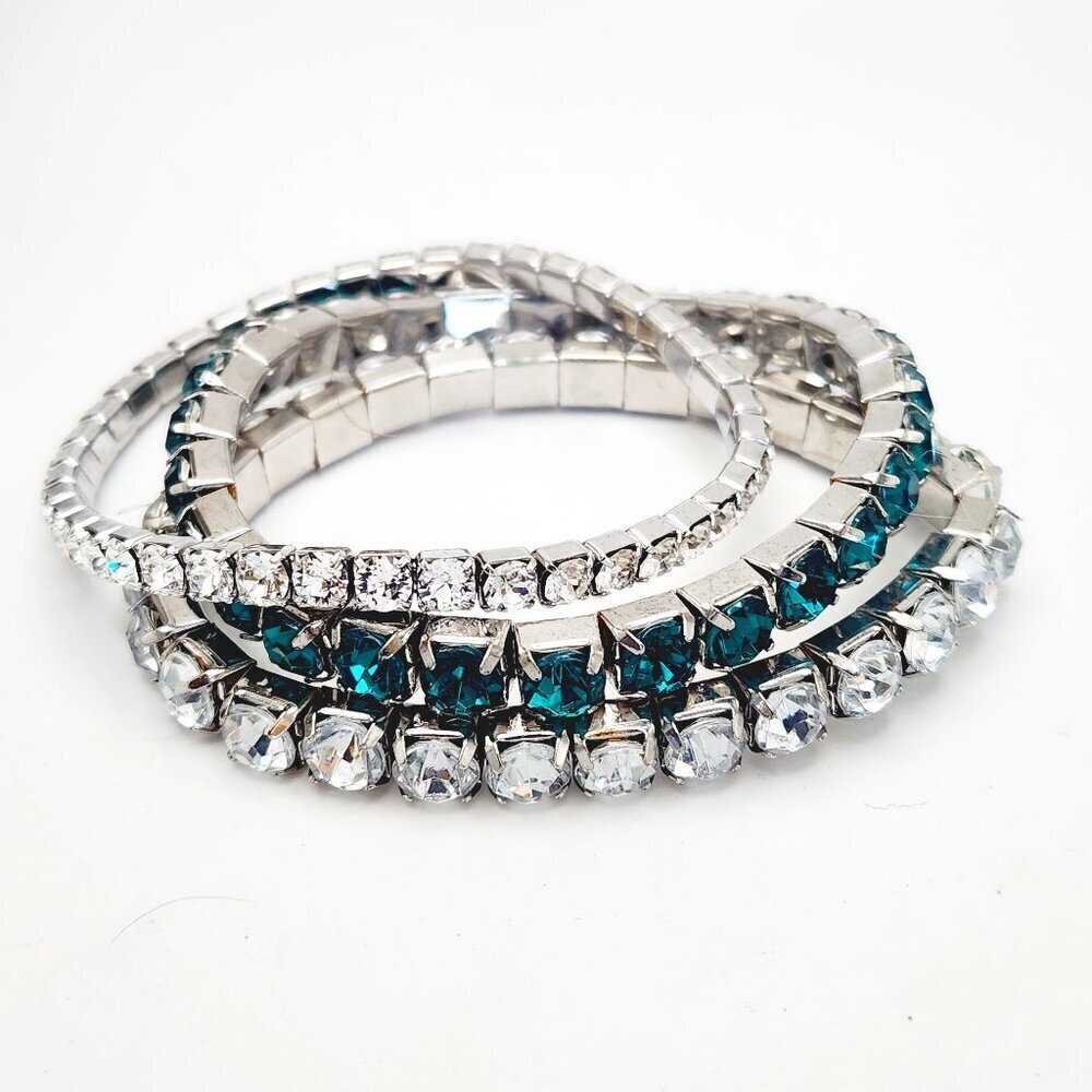 Sparkly Bling Crystal Rhinestone Trio of Stretch Bracelet Set of 3 Wedding Prom